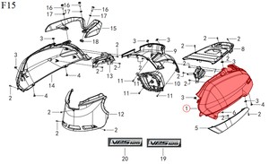  QJ VPS125 Arka Yan Kapağı kırmızı sol