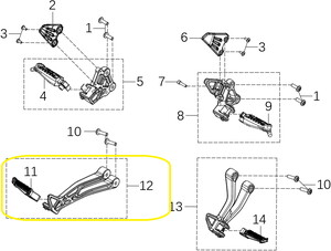 KOVE 125R/250R/250RR Arka Basamak Komple sol