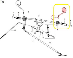  QJ VPS125/LTM125 Ayna sol