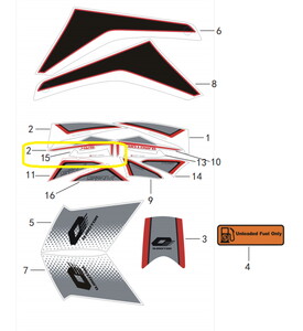 QJ SRK125R Arka Kuyruk Stıcker kırmızı/siyah sağ