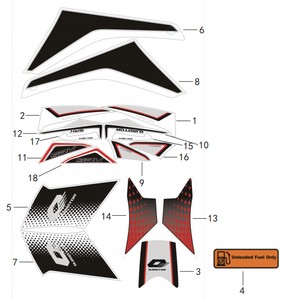  QJ SRK 125 R SAĞ GRENAJ ÜST STICKER KIRMIZI