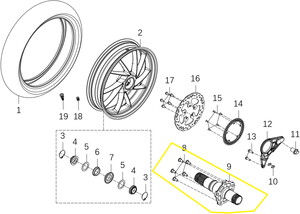 KOVE 125R Arka Tekerlek  Göbek Mili