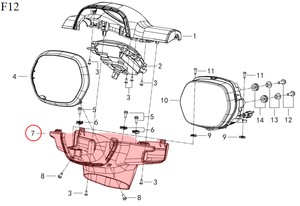  QJ VPS125 Ön Far Muhafaza Alt kırmızı