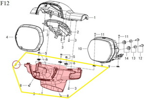 QJ VPS125 Ön Far Muhafaza Alt kırmızı