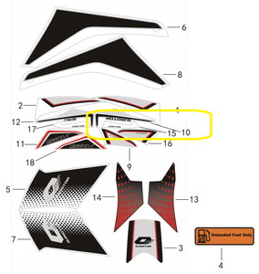 QJ SRK125R Grenaj Üstü Stıcker   kırmızı sol